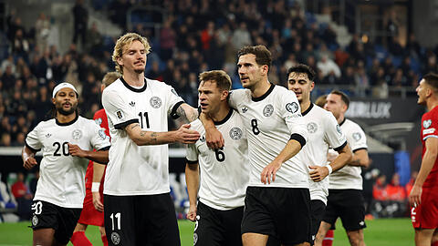 Wir wollen mehr: Gnabry, Woltemade, Kimmich, Goretzka und Pavlovic (v.l.). Wir wollen mehr: Gnabry, Woltemade, Kimmich, Goretzka und Pavlovic (v.l.).