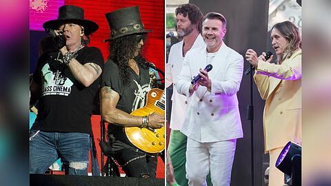Guns N' Roses (li.) und Take That haben eine Reunion gefeiert. Guns N' Roses (li.) und Take That haben eine Reunion gefeiert.