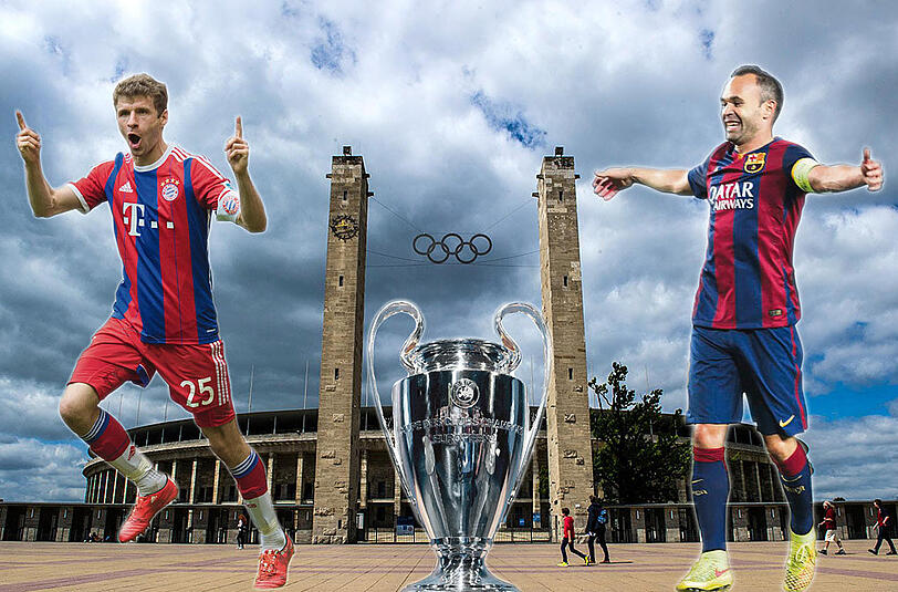 Wollen nach Berlin und dort nach dem Henkelpott greifen: Bayerns Thomas Müller und Barcas Andres Iniesta.