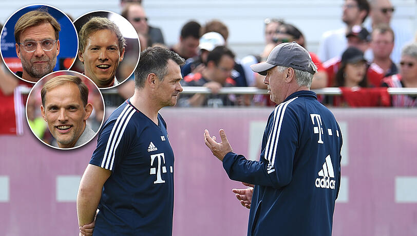 Carlo Ancelotti (r.) ist raus. Wer übernimmt? Carlo Ancelotti (r.) ist raus. Wer übernimmt?