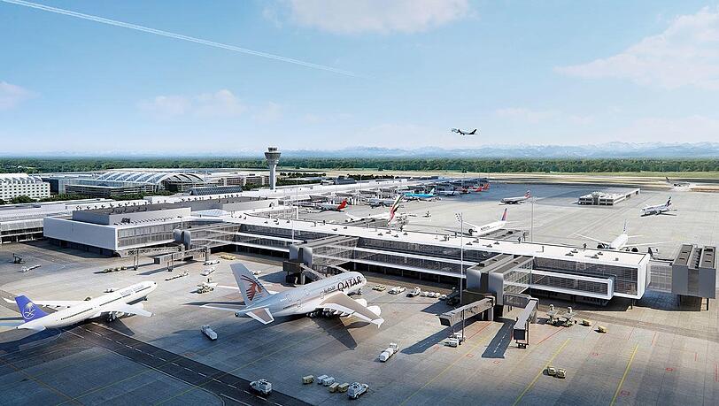 So soll der Flughafen München spätestens im Juni 2026 aussehen, wenn er in Betrieb geht. So soll der Flughafen München spätestens im Juni 2026 aussehen, wenn er in Betrieb geht.