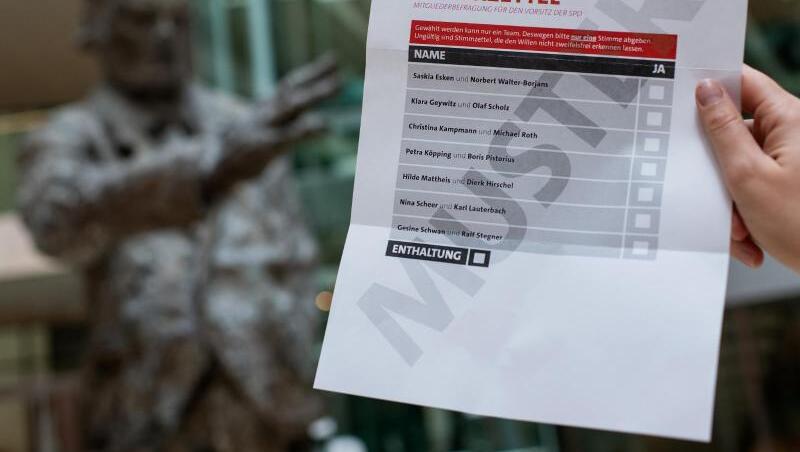Muster-Stimmzettel für die Mitglieder-Abstimmung über den SPD-Vorsitz. Muster-Stimmzettel für die Mitglieder-Abstimmung über den SPD-Vorsitz.