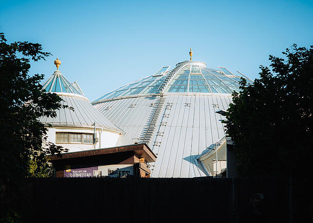 Architektonisches Schmuckstück in der Morgensonne: das Elefantenhaus von Emanuel von Seidel (gebaut 1914, saniert 2014-16). Architektonisches Schmuckstück in der Morgensonne: das Elefantenhaus von Emanuel von Seidel (gebaut 1914, saniert 2014-16).